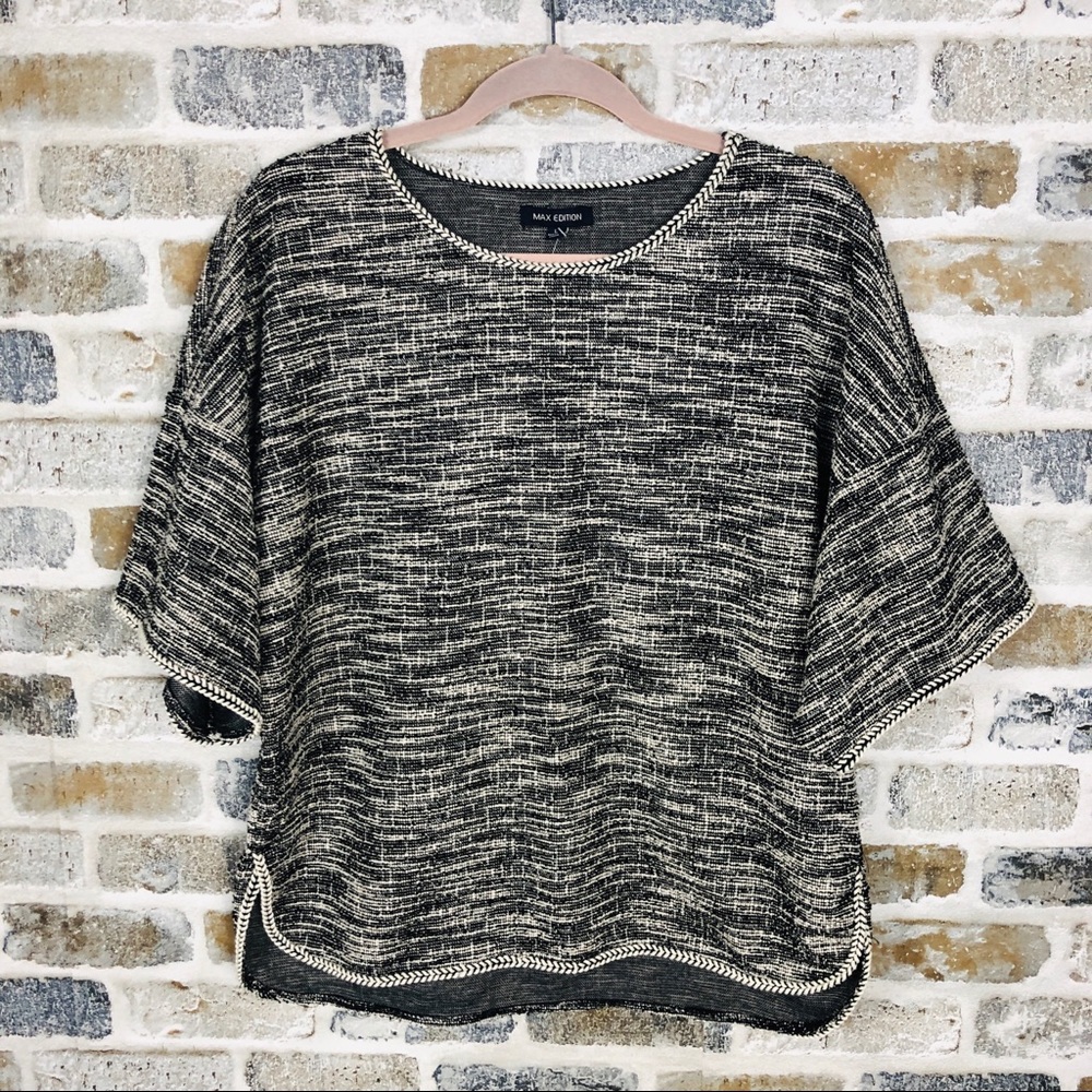 MAX EDITION SHORT SLEEVE TWEED TOP  BLOUSE LARGE